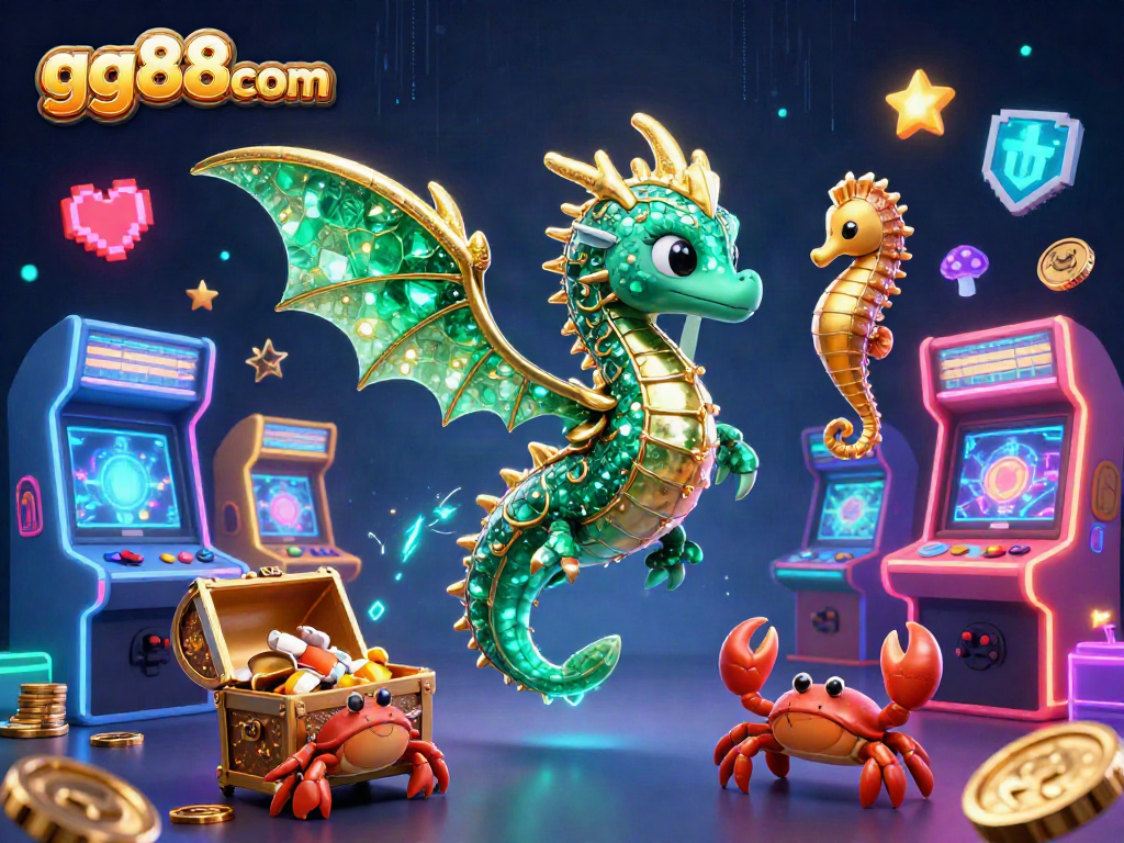 Engage with thrilling casino vibes at gg88com featuring vibrant 3D sea creatures and arcade elements.