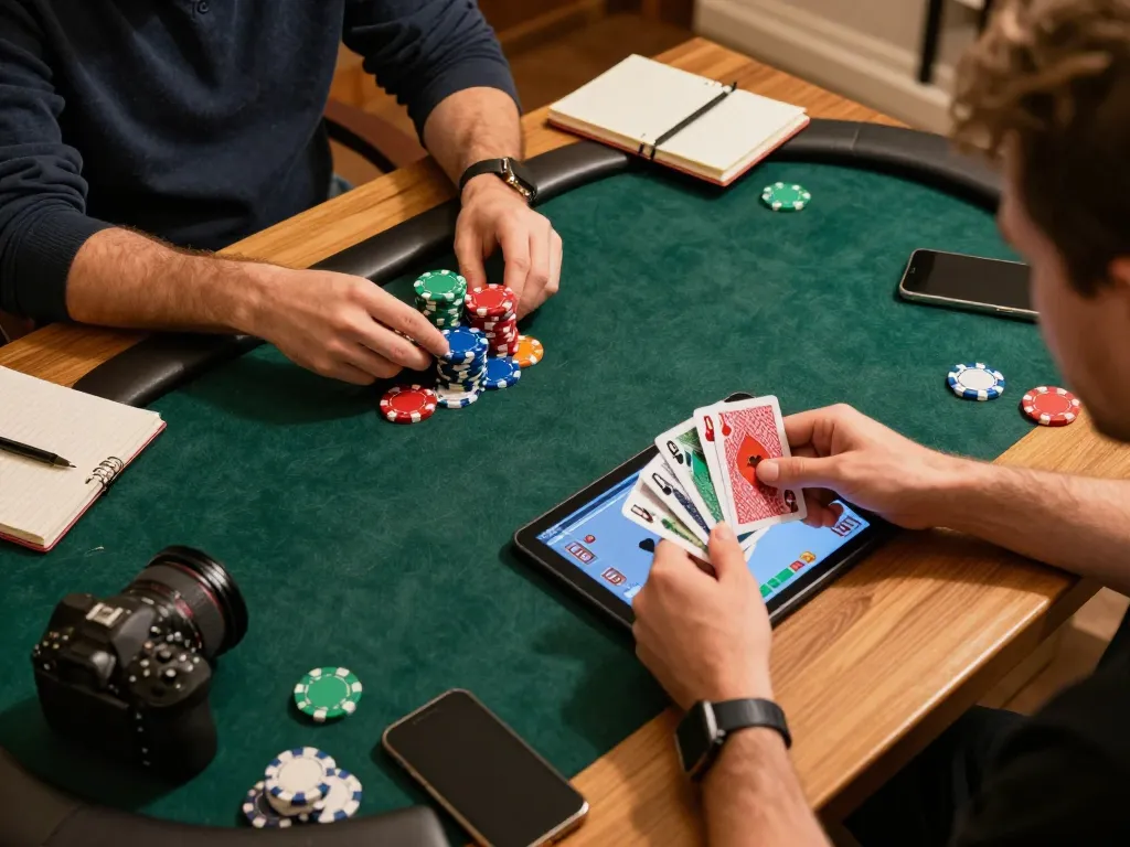 Player enjoying an online poker game on 88bet tablet, showcasing strategic gameplay in cozy home setting.