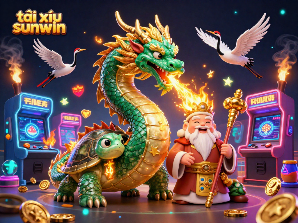 Engage in thrilling gameplay with tài xỉu sunwin, featuring vibrant characters and arcade game elements.