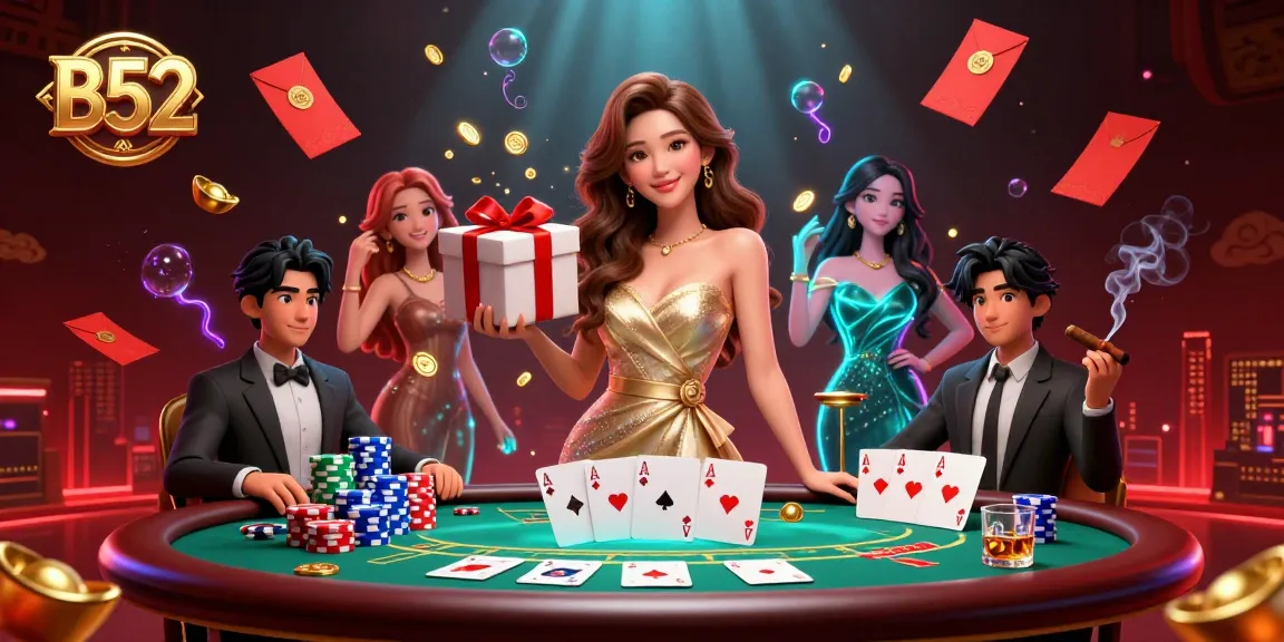 Play exciting games at B52 casino with a festive Lunar New Year theme, showcasing vibrant poker elements.