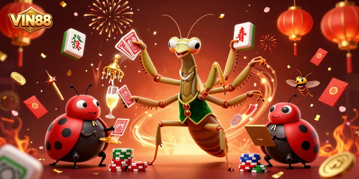 Experience vibrant gaming action with VIN88 through a dynamic casino scene featuring card dealing and lively elements.