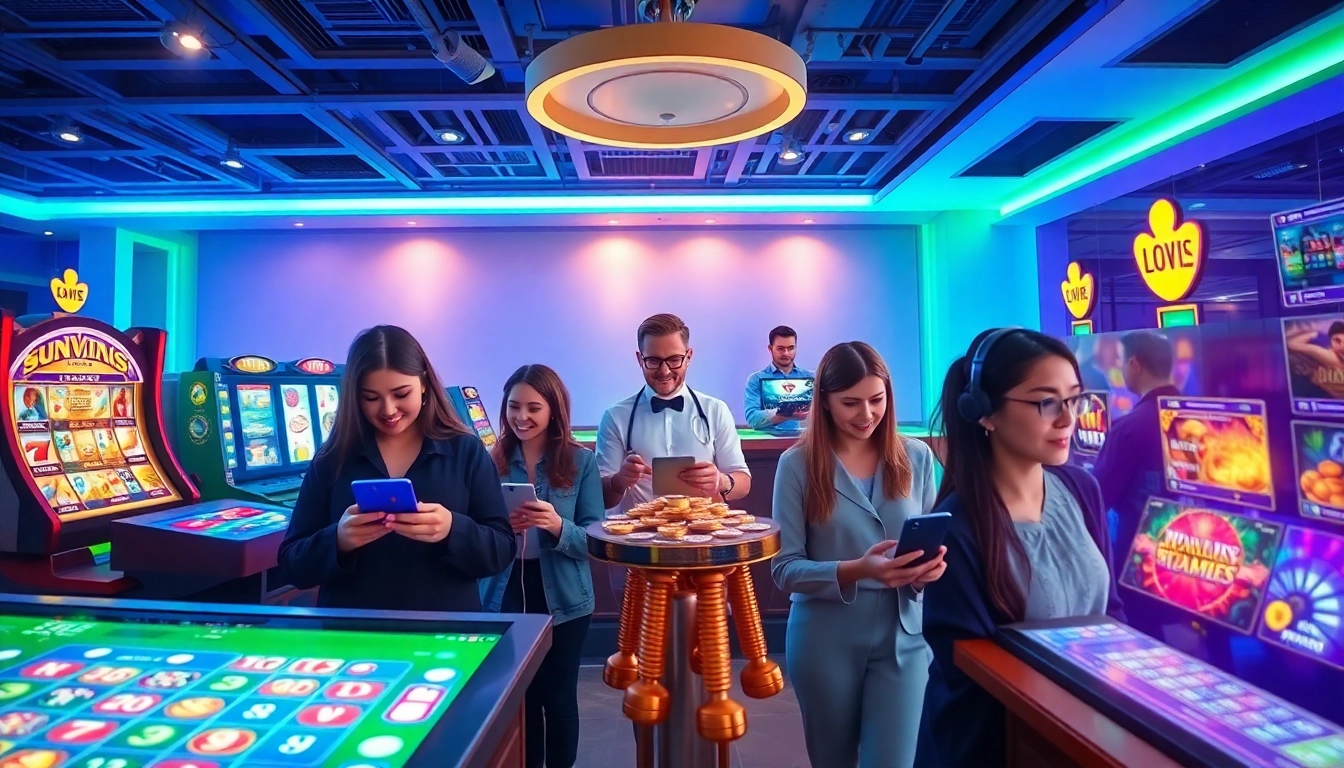 Engaging players enjoying diverse casino games at https://sunwin5.com/ with a vibrant, modern design.