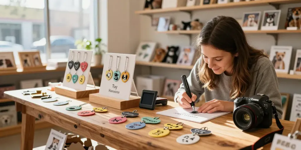 Gepersonaliseerde hondenpenningen graveren met liefde in de winkel