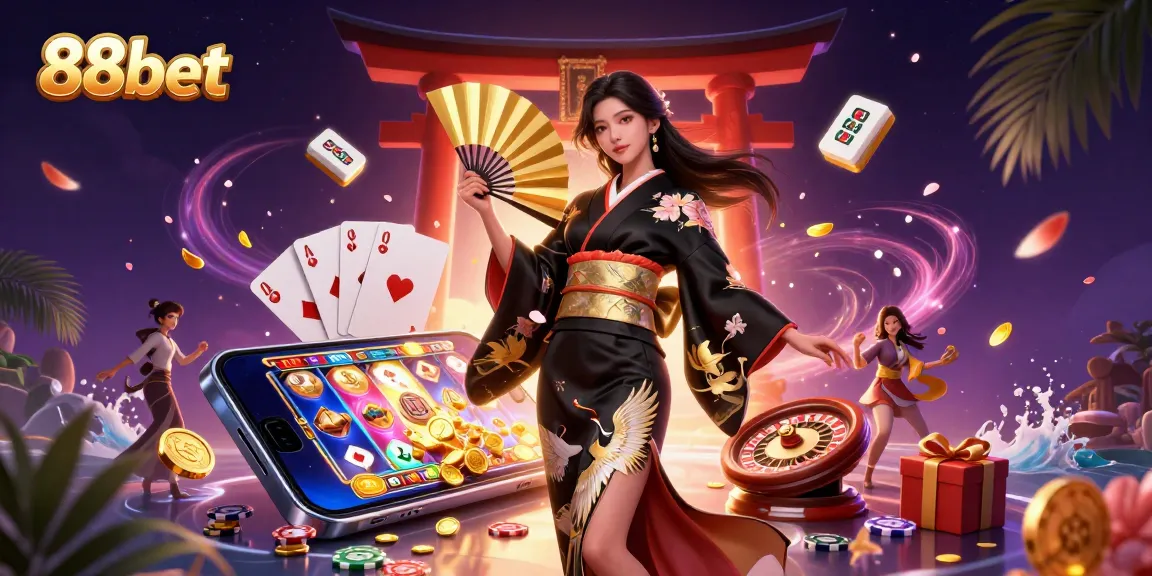 Experience the thrill of 88bet with a vibrant illustration showcasing elegant gaming elements and dynamic visuals.