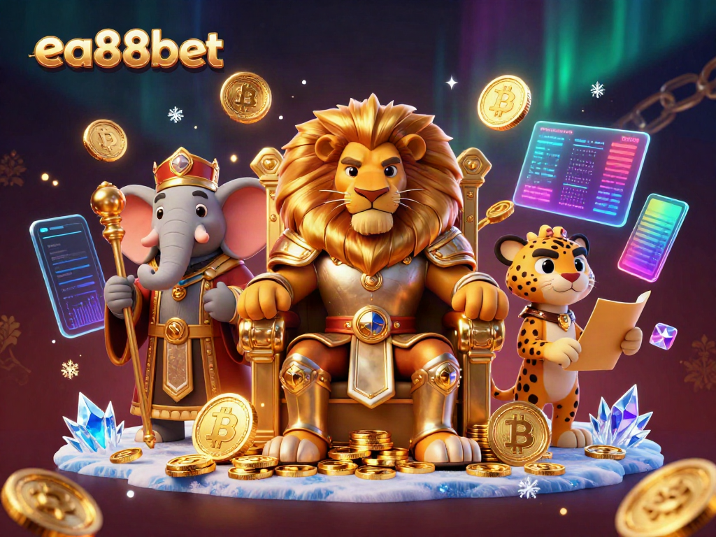 Experience the vibrant energy of ea88bet with the lion king and his advisors in a dynamic casino scene.