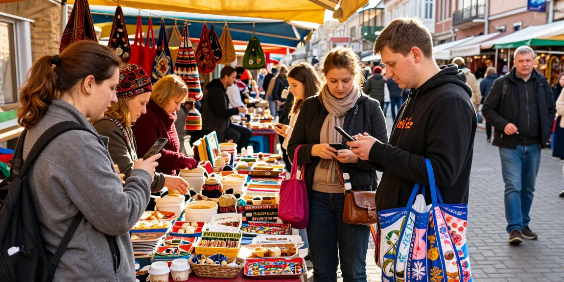 Bezoekers gebruiken https://payinrussia.com/ voor gemakkelijke betalingen op een lokale markt in Rusland.