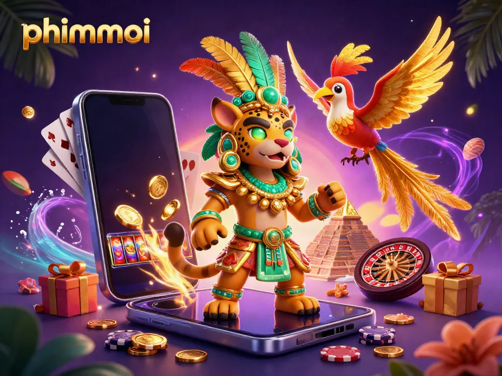 Experience thrilling gambling with phimmoi's vibrant casino adventure depicted in a 3D scene.