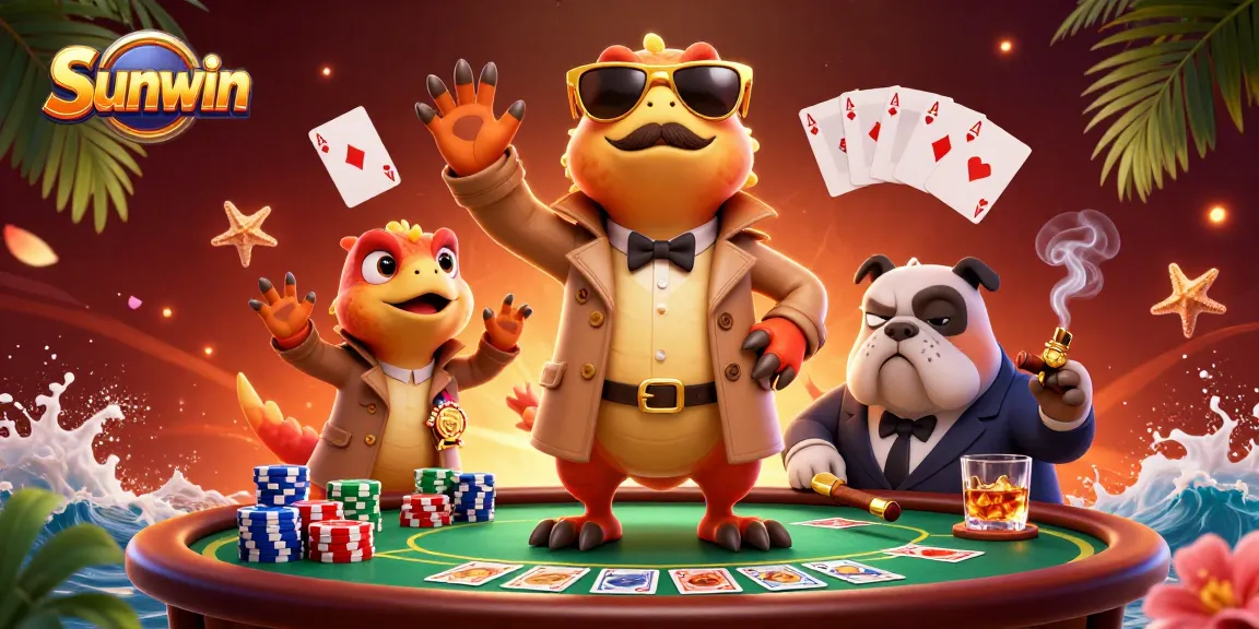 Experience the thrill of Sunwin as raptors enter a VIP casino lounge, blending cartoon charm with poker action.