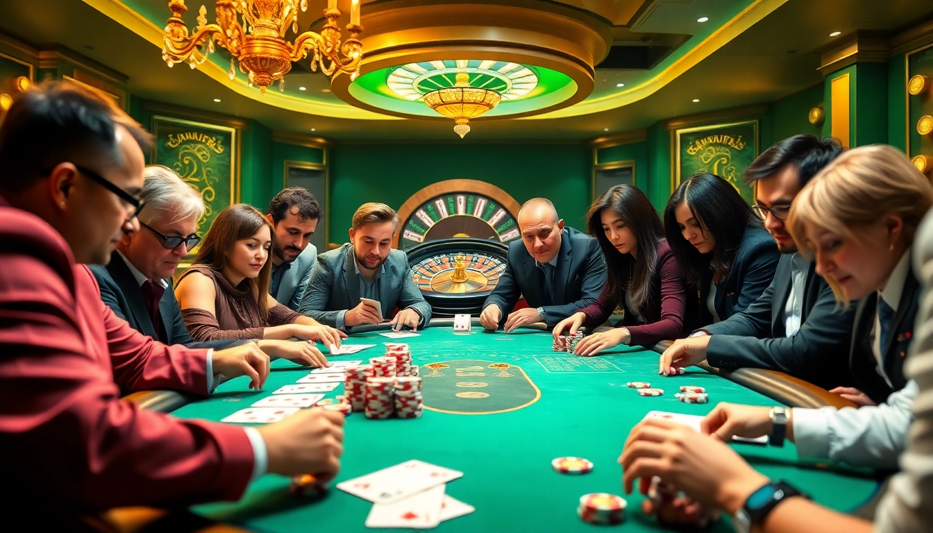 C168 poker table scene with players focused on high-stakes game, vibrant chips and cards.