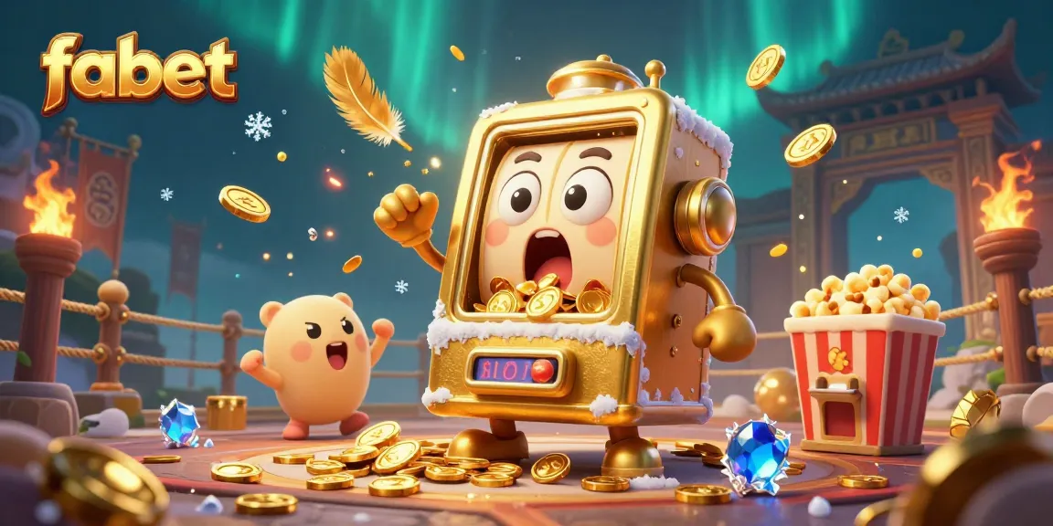 Experience continuous wins with fabet's dynamic slot machines raining coins in a vibrant casino scene.