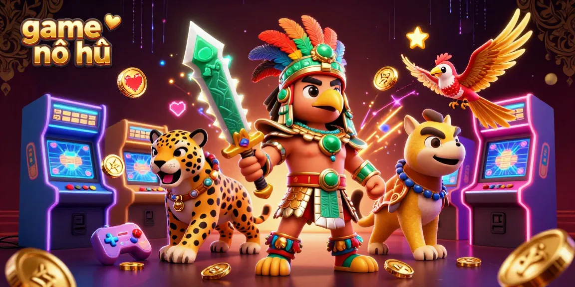 Engage with game nổ hũ in a vibrant casino setting featuring Aztec warriors and modern gaming elements.