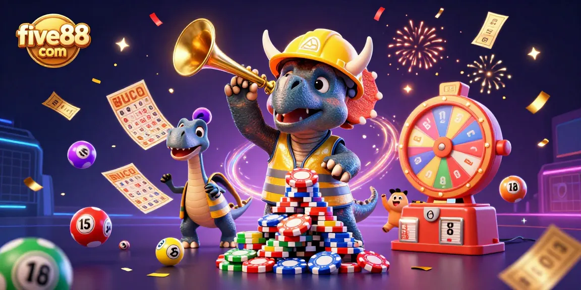 Engage with exciting lottery fun at five88 com with a vibrant, 3D celebratory scene.