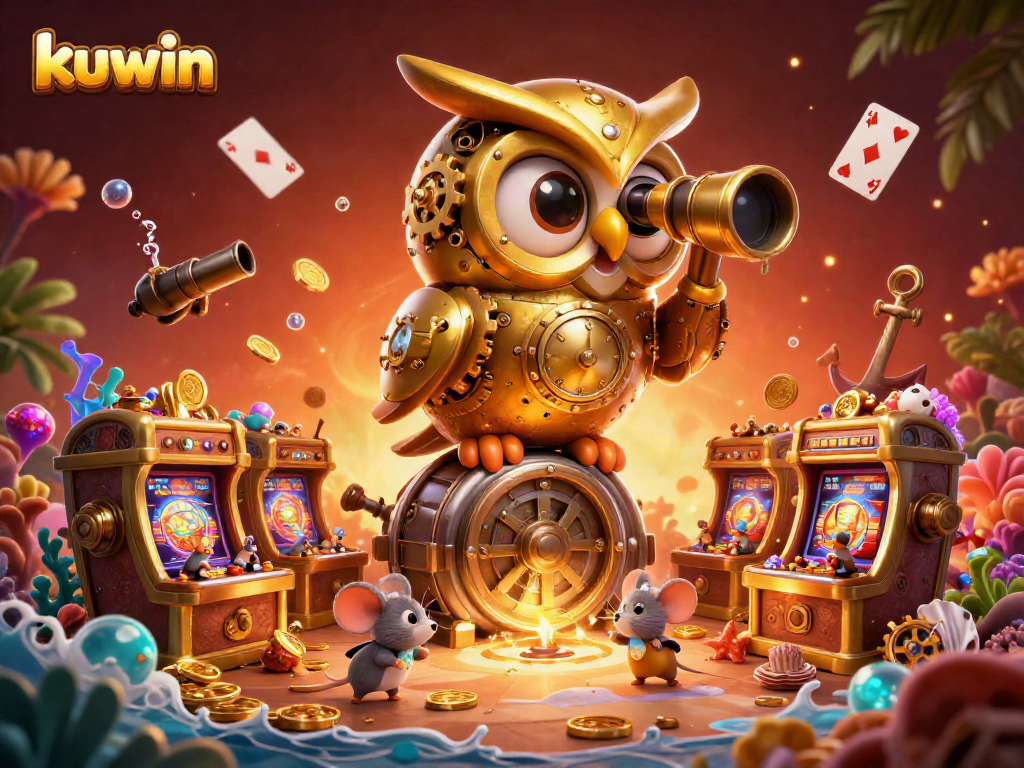 Kuwin offers thrilling casino entertainment with a clockwork owl overseeing game excitement and treasures.