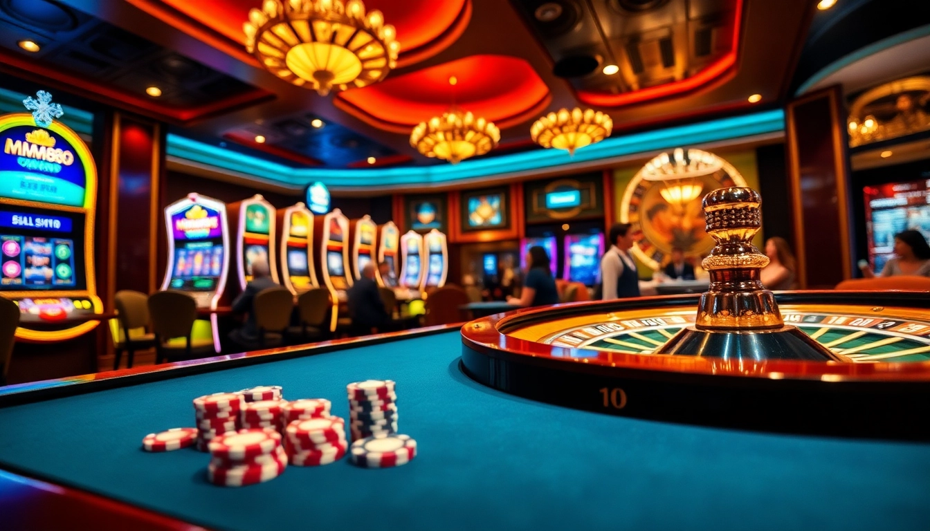 Experience the thrill of gambling at MM88 with exciting games, vibrant colors, and luxury casino elements.