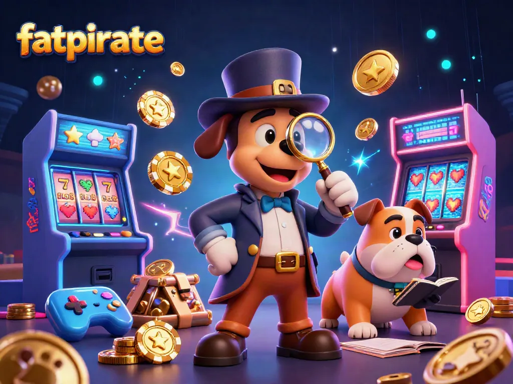 Engaging scene with fatpirate detective exploring poker clues amidst vibrant casino elements
