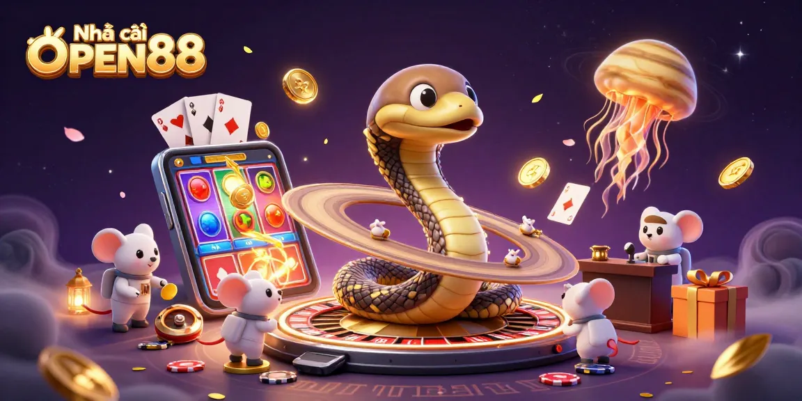Experience thrilling gaming with Nhà cái OPEN88, featuring captivating cosmic characters and vibrant slot elements.
