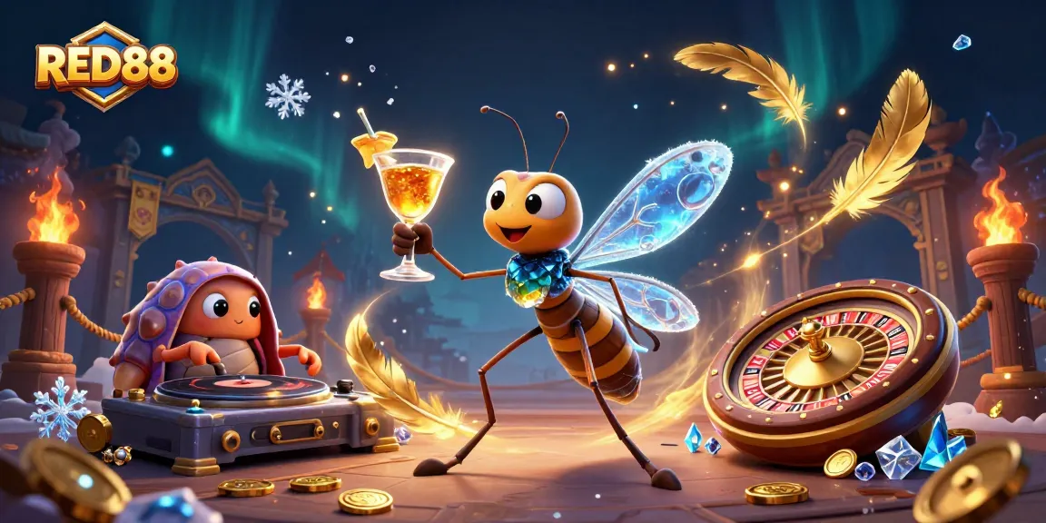 Engage in thrilling casino gameplay at RED88 with a vibrant 3D art scene.