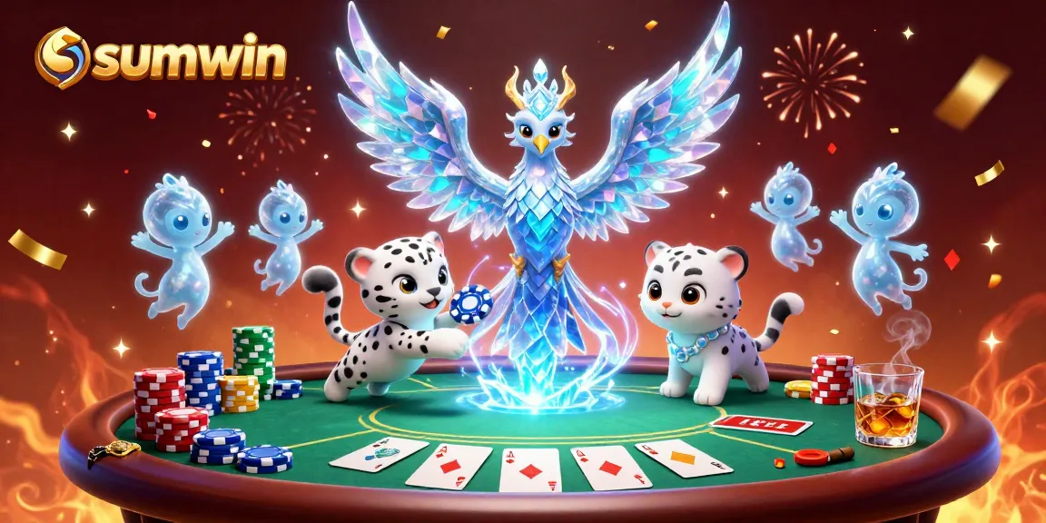 Join the fun with sumwin's vibrant casino scene, featuring cartoon characters in a poker showdown.