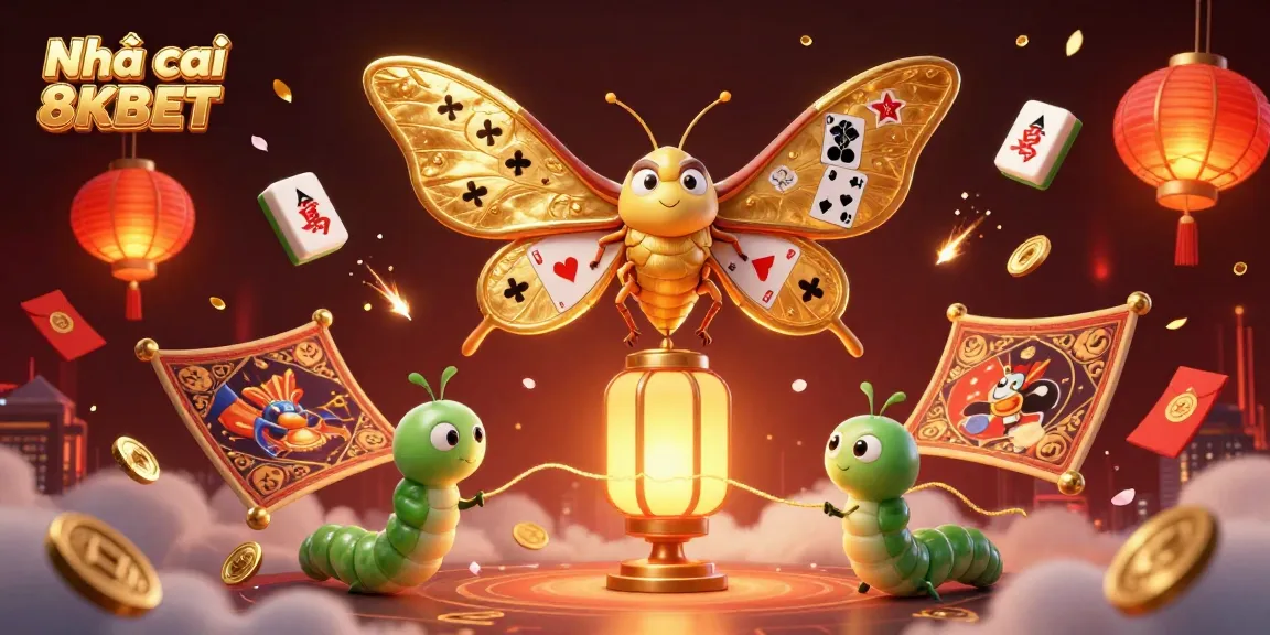 Experience luxury gaming at Nhà cái 8KBET with golden butterflies and vibrant casino elements