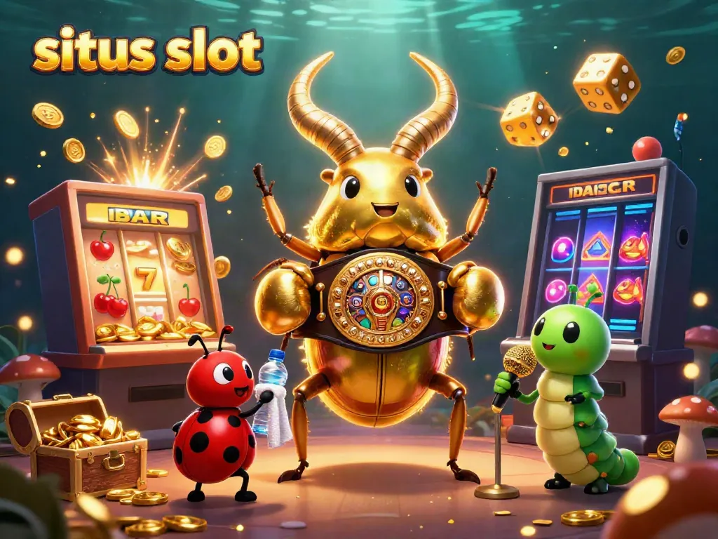 Engage with top situs slot characters in a dynamic casino scene bursting with jackpots and excitement.