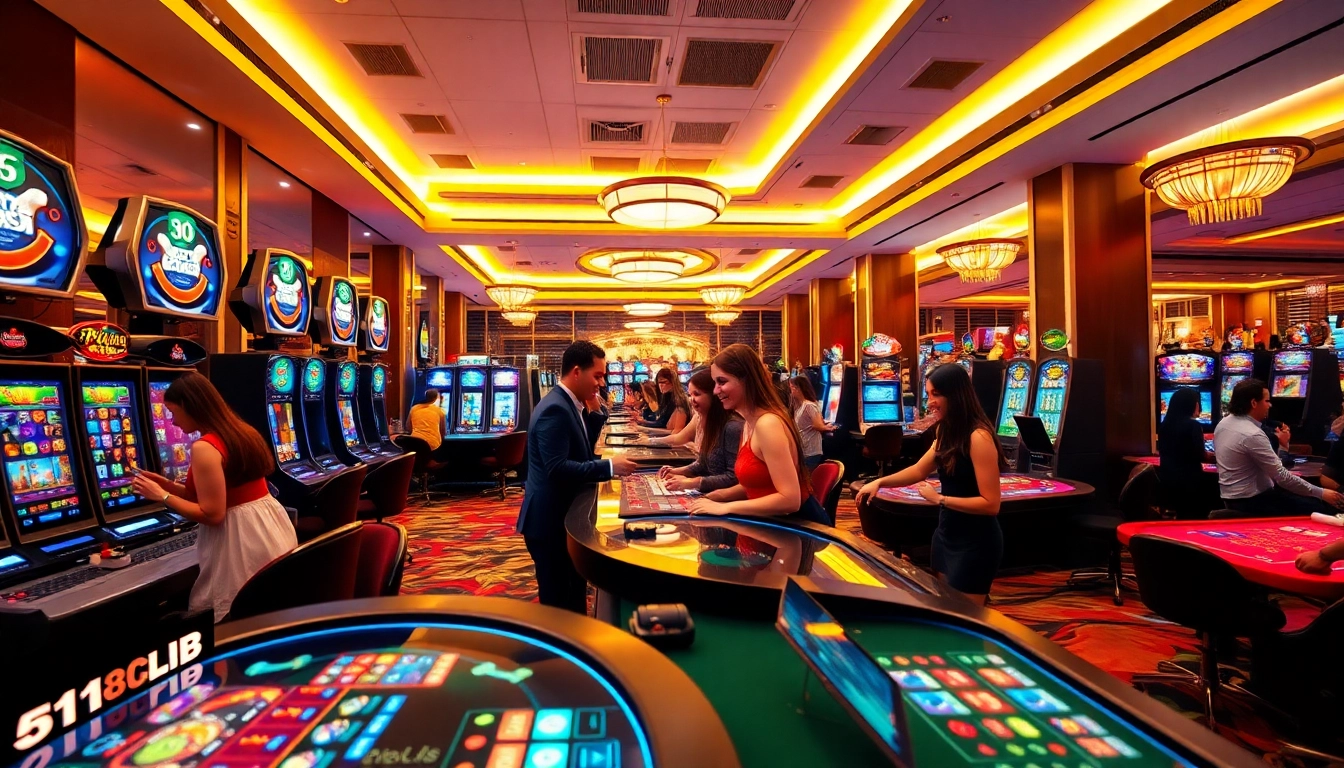 88clb casino scene showcasing dynamic gaming experience with diverse players and modern technology.