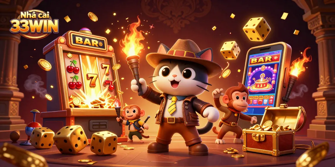 Experience the thrill at Nhà cái 33WIN with this vibrant 3D casino adventure illustration.