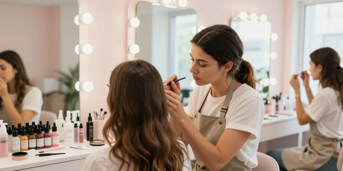 Permanente make-up wenkbrauwen applicatie in een helder beauty studio, die de kunst en details van wenkbrauw tattoo's benadrukt.