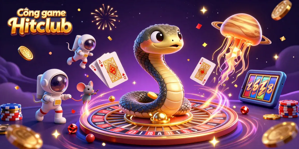 Cổng game Hitclub showcases vibrant action as players spin the roulette wheel amidst cascading coins and gaming elements.
