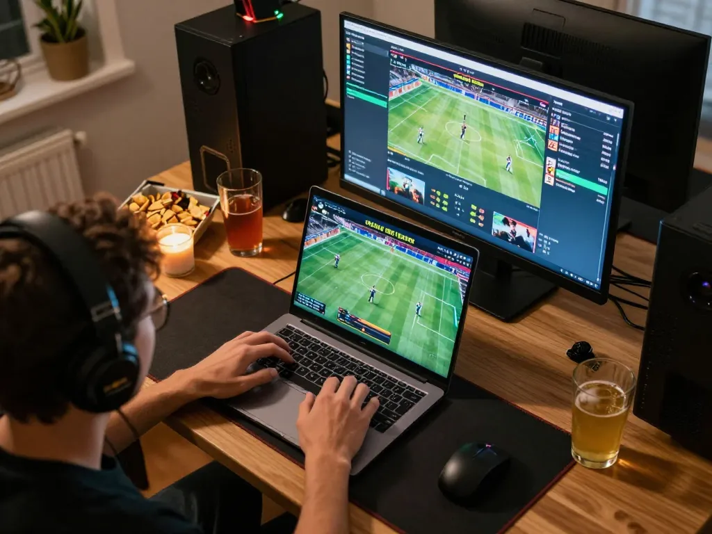 Xoilac user actively engaging in live sports betting online, showcasing vibrant setup and strategic choices.