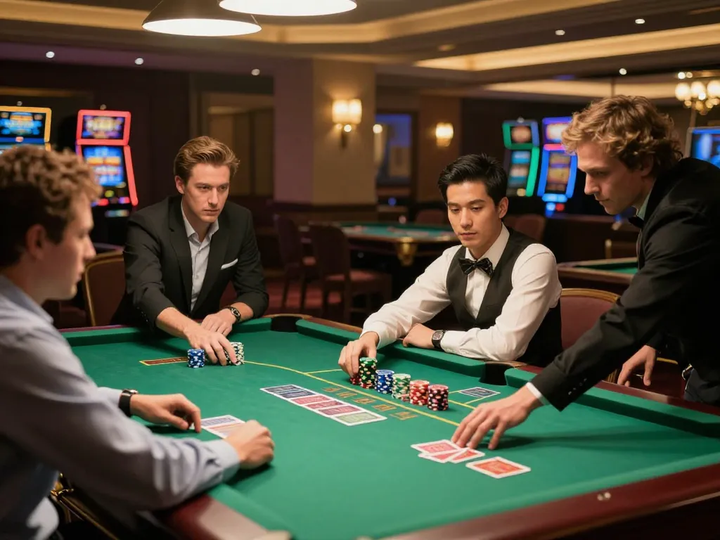Players strategizing and betting at TIP88 casino table, creating an exciting gaming atmosphere.