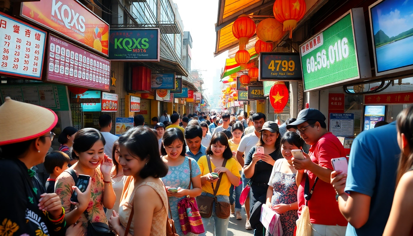 Kqxs lottery ticket vendors in a vibrant Vietnamese market.