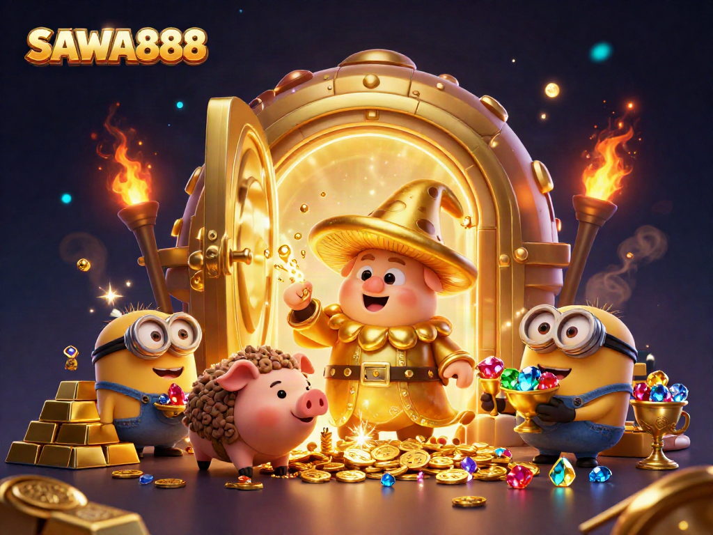 Experience the thrill of SAWA888 with golden wizard treasures, dynamic gems, and magical gameplay.