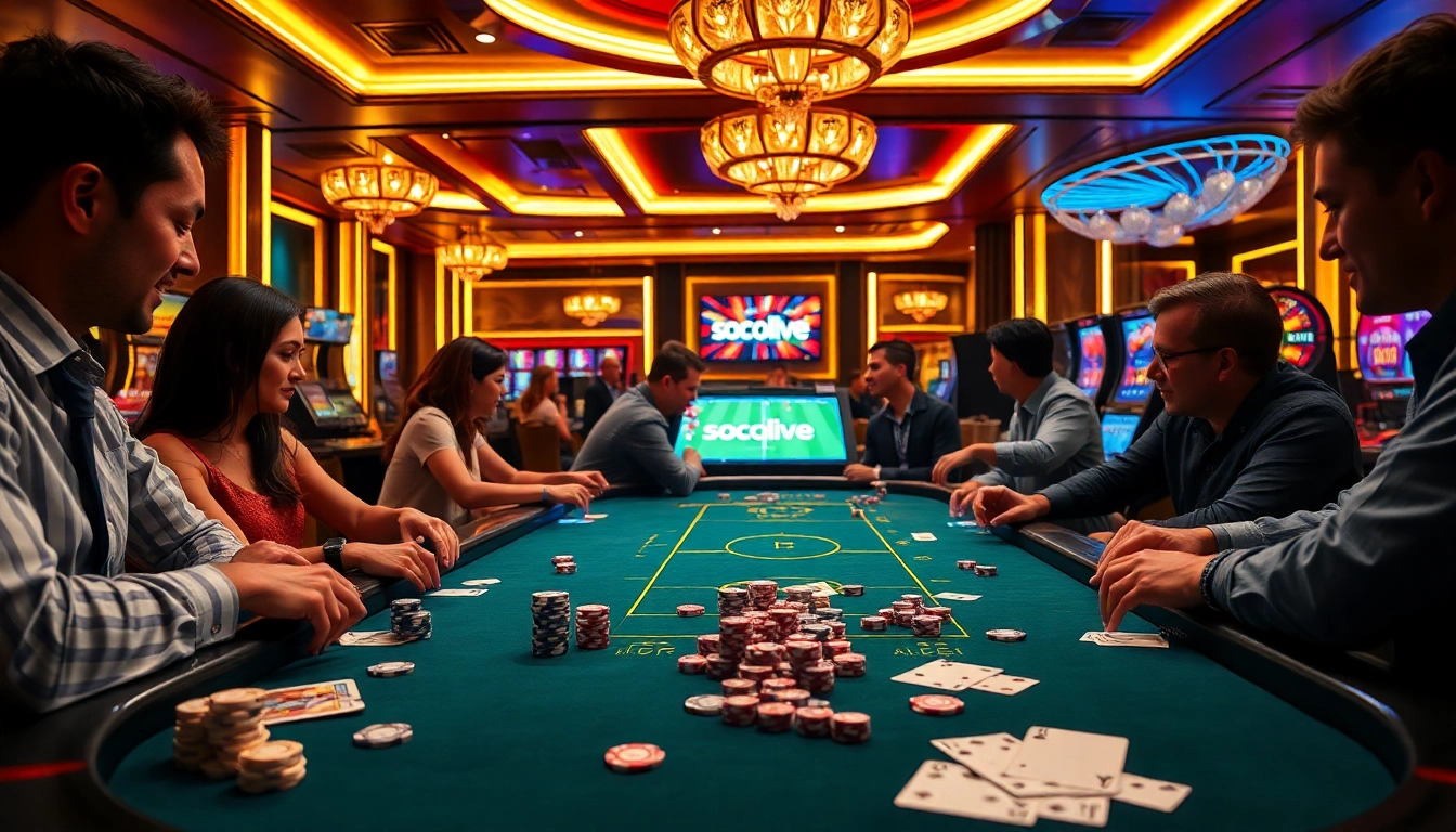 Socolive trực tiếp bóng đá action in a vibrant casino scene with players engaged in betting and excitement.