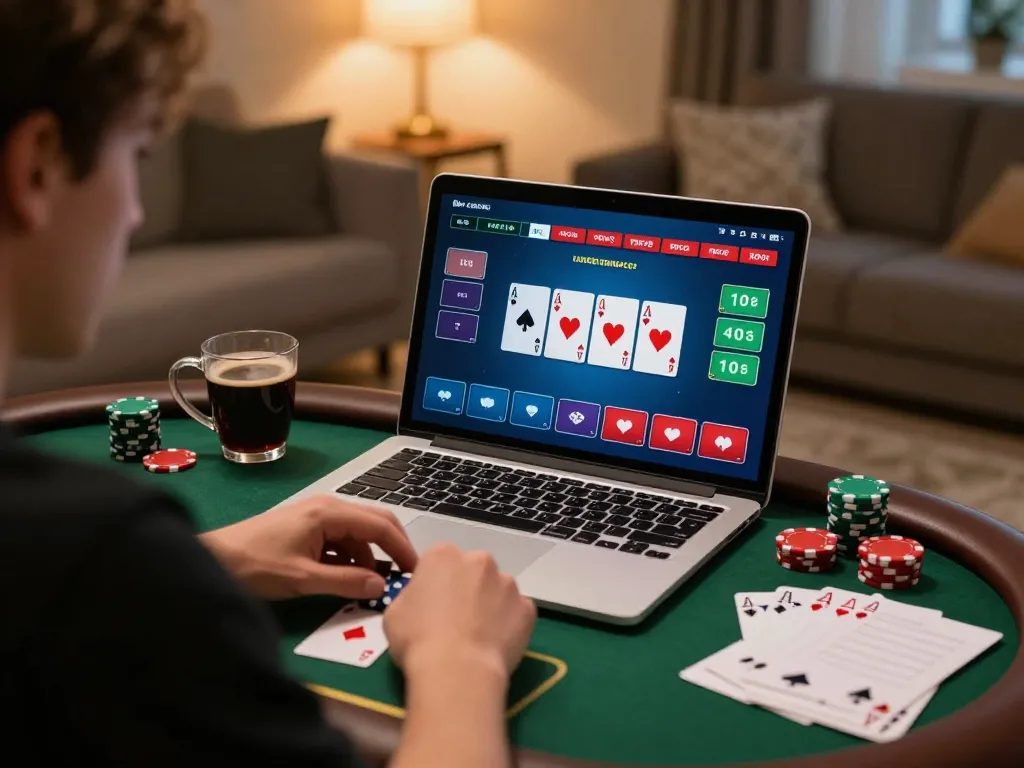 Player strategizing in an online poker game with alo8 platform, focused on betting options and cards.