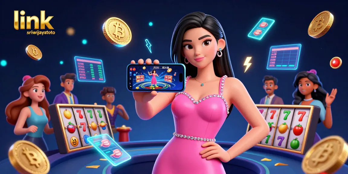 Engage with link sriwijayatoto showcasing a vibrant 3D digital illustration of a casino scene with games.