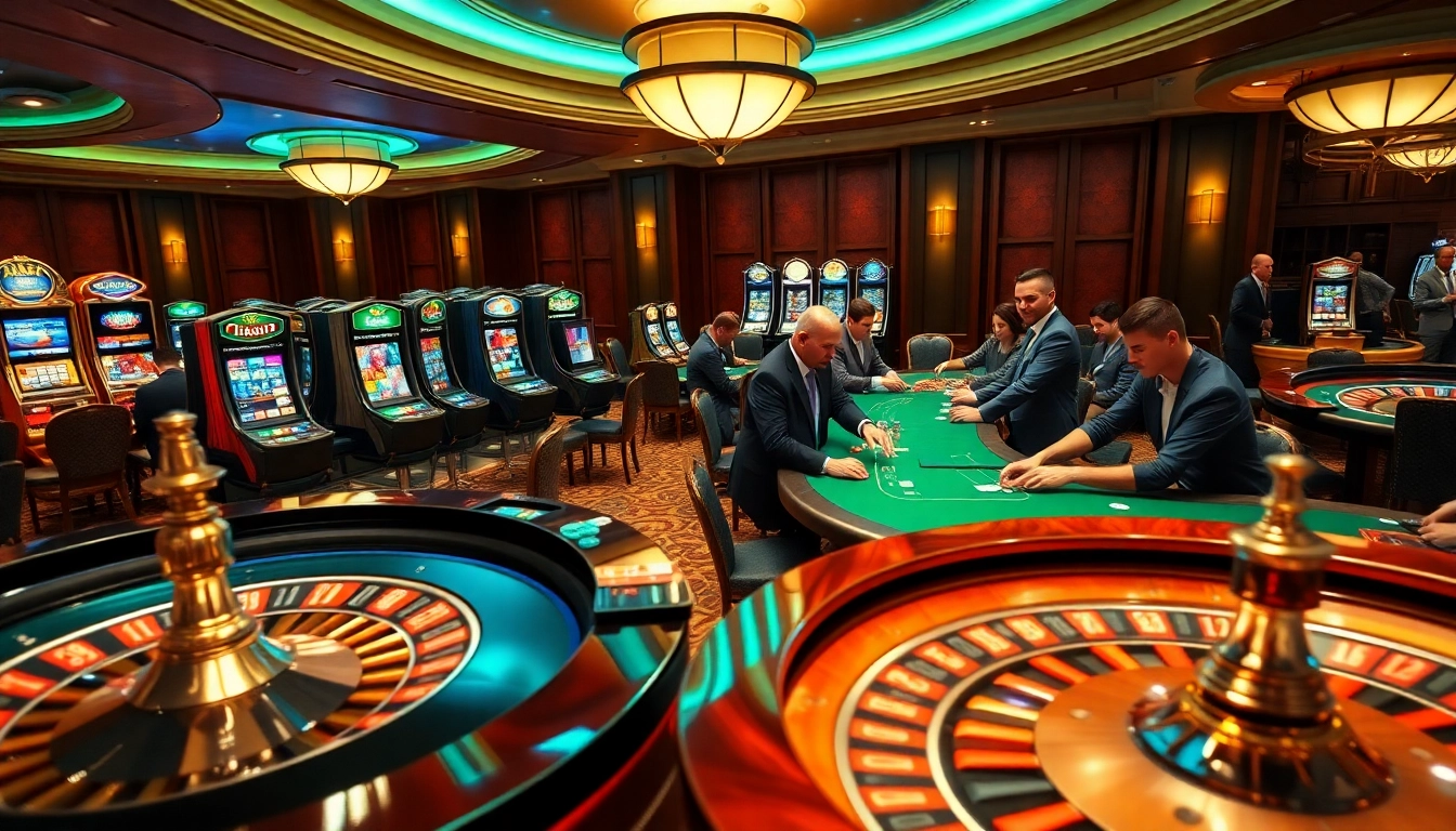 Experience thrilling gaming action at F168 Casino with vibrant poker tables and roulette.