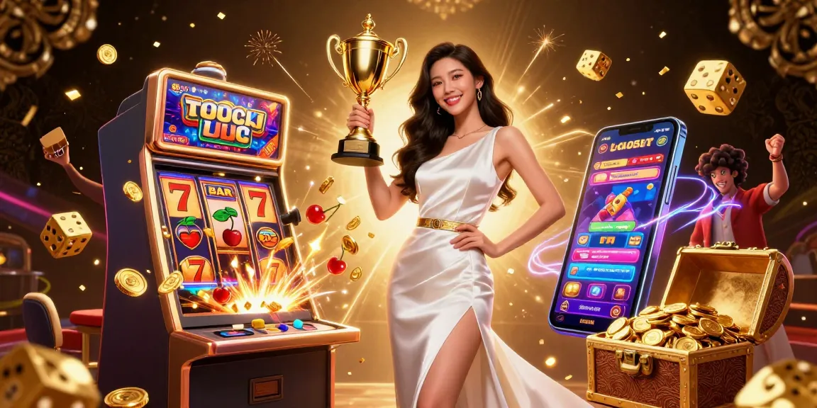 Experience the excitement of Luck8 with a stunning 3D casino illustration showcasing triumphant gameplay and jackpot moments.