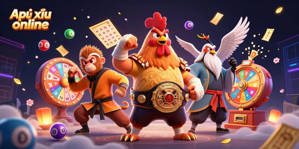 Experience the excitement of App tài xỉu online with colorful lottery elements and engaging characters.