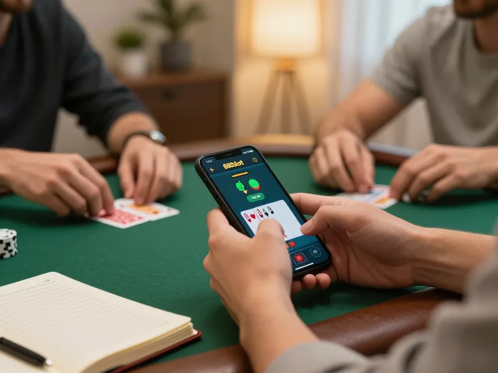 Players strategizing on their smartphones while gaming at 888slot in a cozy home setting