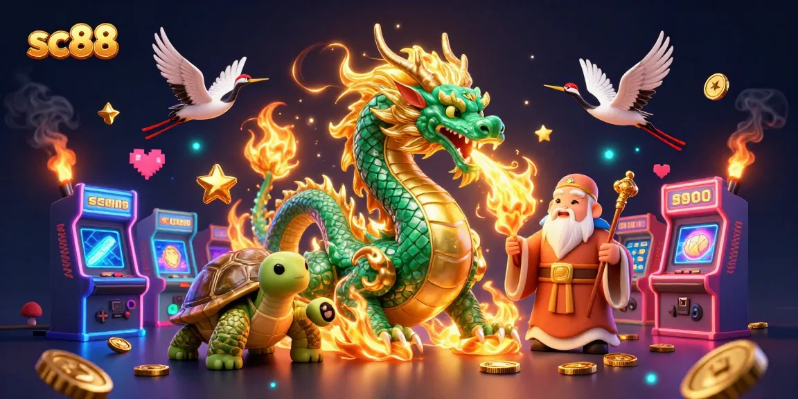 Experience thrilling gameplay with sc88's vibrant casino illustration featuring a jade dragon and lucky cranes.