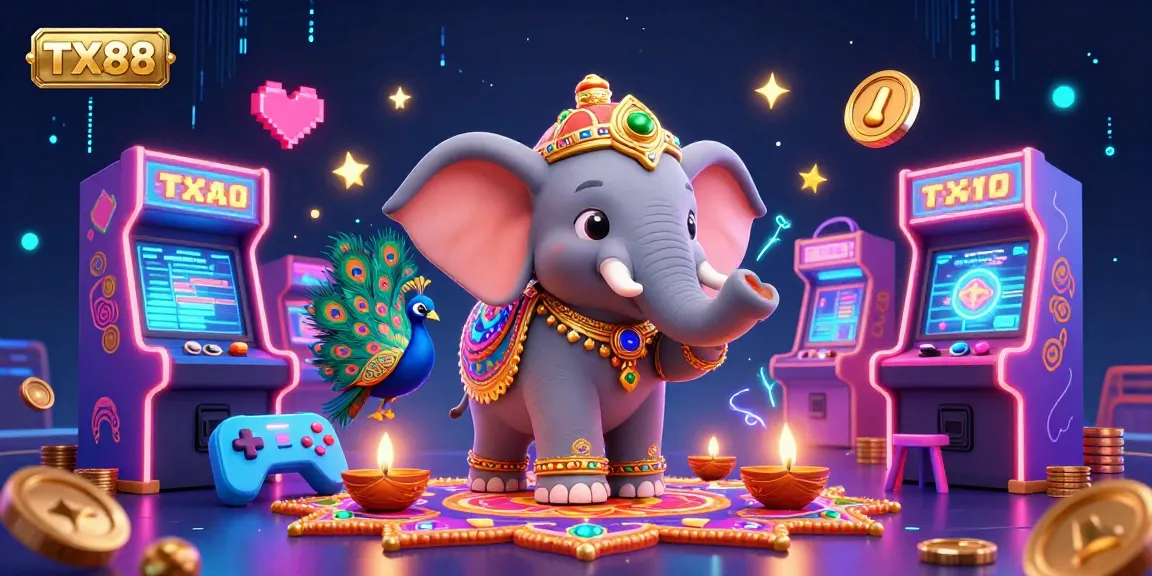 Experience vibrant gaming action at TX88 with a 3D casino scene featuring colorful characters and gaming elements.