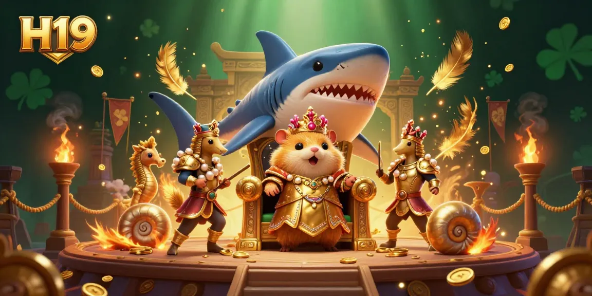 H19 king commands the gaming realm surrounded by treasures and dynamic casino elements.