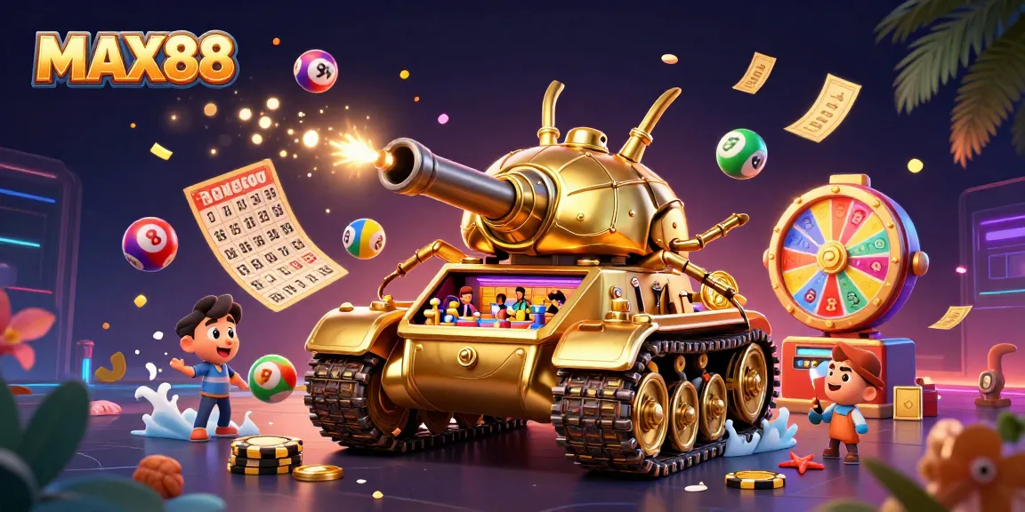 Experience MAX88 with a dynamic casino scene in a golden beetle tank filled with excitement.
