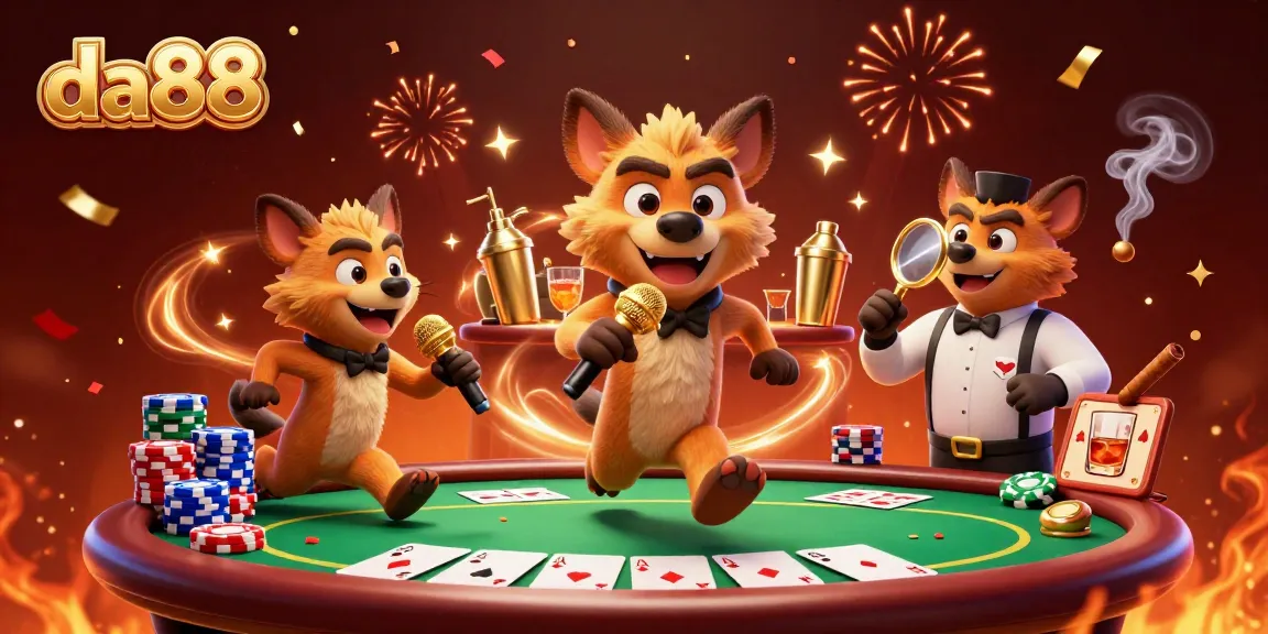 Engage in thrilling games at da88 with lively characters in a bustling casino scene.