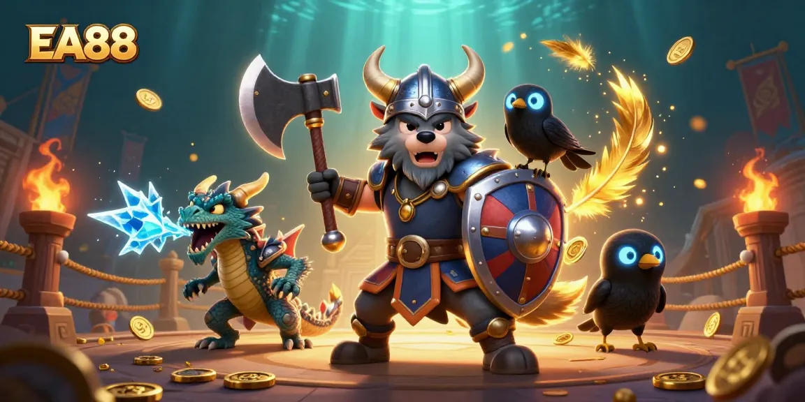 EA88 powers an epic battle scene with a Viking warrior, dragon, and treasures