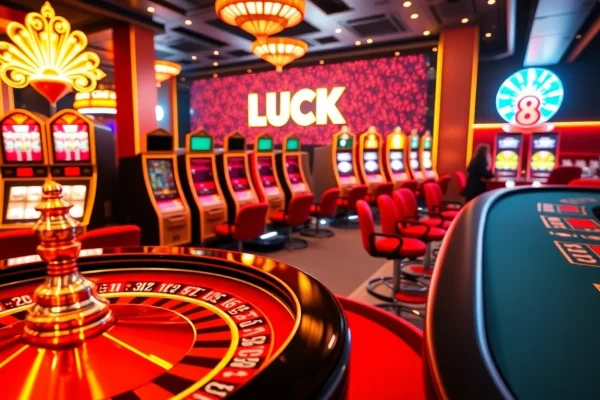 Experience the excitement of LUCK 8 with vibrant casino games and digital displays.