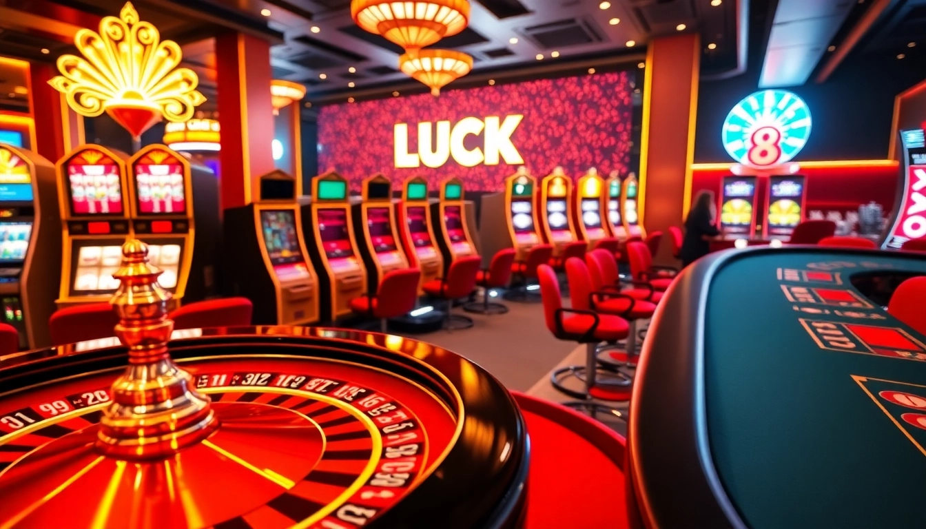 Experience the excitement of LUCK 8 with vibrant casino games and digital displays.