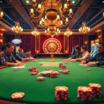 Experience the excitement of poker at https://9bet9.in.net/ with vibrant chips and cards on a luxurious casino table.