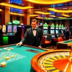 Players enjoying exhilarating games at https://nk88s.net/, featuring a roulette table and vibrant slot machines.