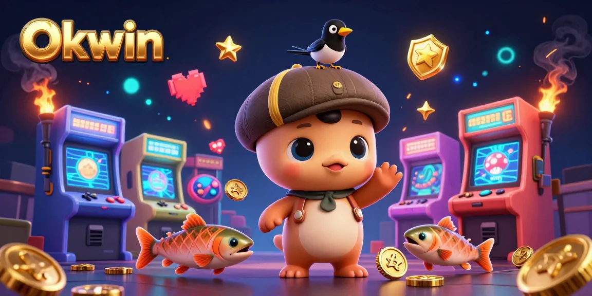 Engage with Okwin while enjoying colorful 3D casino games featuring playful characters.